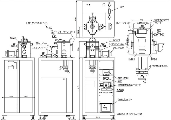 小型スパッタ装置標準仕様の一例